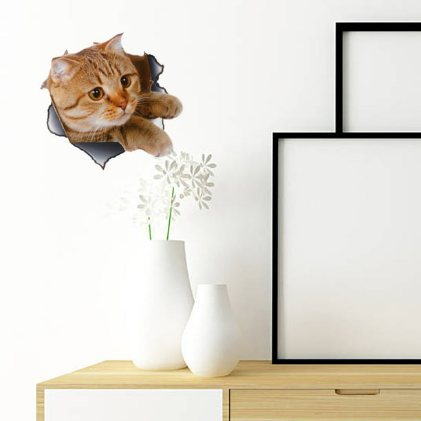 New 3D Tabby cat Door Wall Wall Sticker Decals Self Adhesive Mural Home Deco PVC